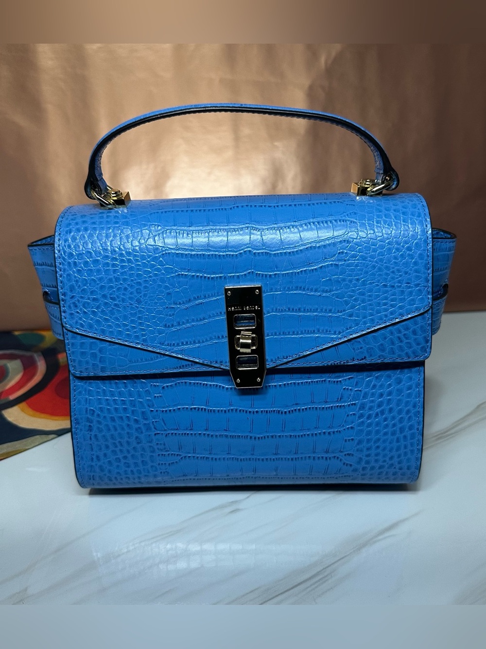 Henri Bendel Mini Uptown Satchel Blue Croc - Picture 2 of 10